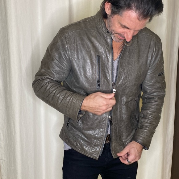 John Varvatos Grey Leather Jacked Size Medium. - Picture 7 of 10